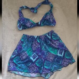 Vintage Blue and Purple Patterned Bikini Set